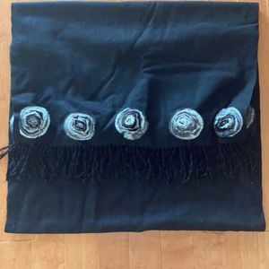 100% Cashmere Scarf with real rabbit fur rosettes